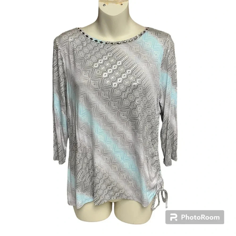 Ruby Rd Petite size medium gray/silver/teal top side ruching